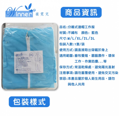 分離式連帽防護衣